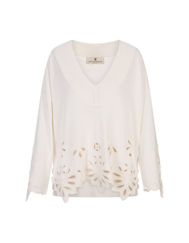 Over Sweater With V-neck And Lace - Ermanno Scervino - Modalova