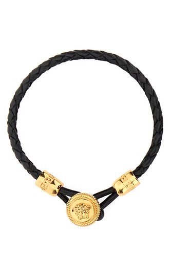 Black Leather Medusa Biggie Bracelet - Versace - Modalova