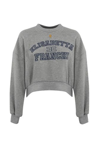 Cropped Sweatshirt In College Style Logo Cotton - Elisabetta Franchi - Modalova