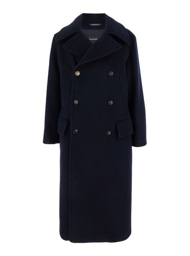 Melton Long Double-breasted Coat With Jewel Button In Wool Man - Emporio Armani - Modalova