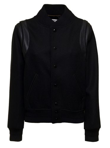 Womans Versity Wool And Leather Bomber Jacket - Saint Laurent - Modalova