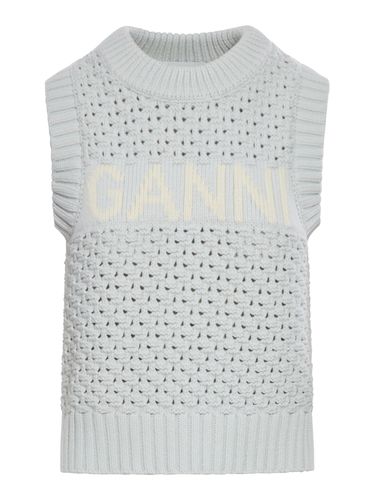 Ganni Cotton Vest With Logo - Ganni - Modalova