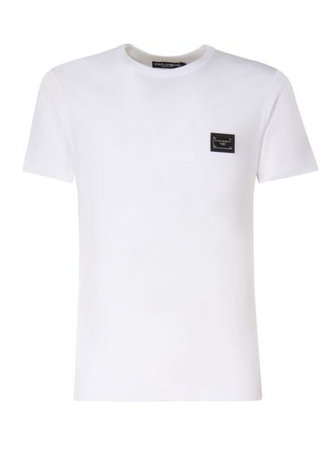 Cotton T-shirt With Logo Plaque - Dolce & Gabbana - Modalova