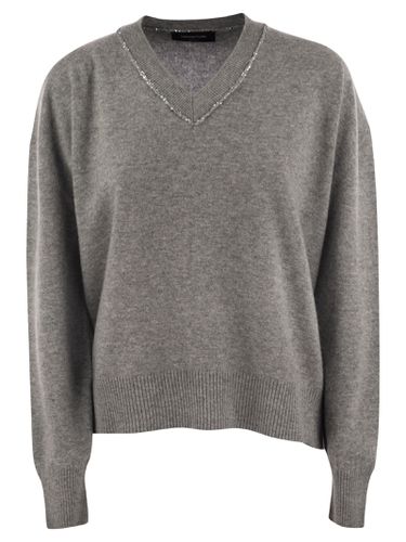 V Neck Sweater With Sequin Trim Detail - Fabiana Filippi - Modalova