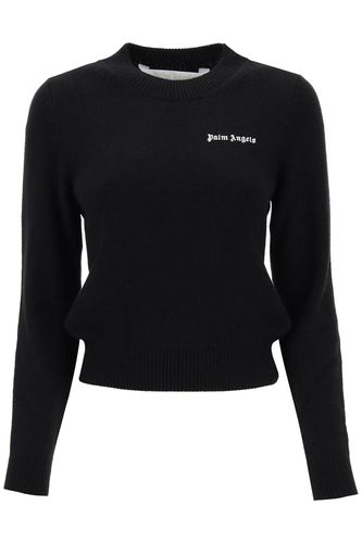 Cropped Sweater With Logo Embroidery - Palm Angels - Modalova