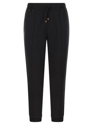 Techno Cotton Fleece Trousers With Zip On Stretch Bottom, Crete And Piping - Brunello Cucinelli - Modalova