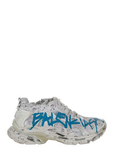 Graffiti White And Blue Runner Sneakers In Mesh And Nylon Man - Balenciaga - Modalova