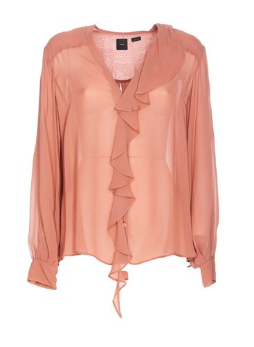 Ruffled Long-sleeved V-neck Shirt - Pinko - Modalova