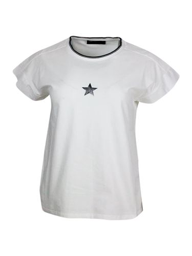 Short-sleeved Crew-neck T-shirt In Stretch Cotton With Lurex Star On The Front - Lorena Antoniazzi - Modalova