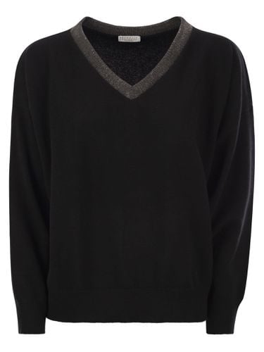 Cashmere Sweater With Precious Ribbed Neckline - Brunello Cucinelli - Modalova