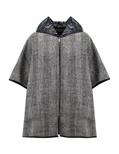 Grey Cape With Padded Hood And Herringbone Motif In Wool Woman - Fabiana Filippi - Modalova