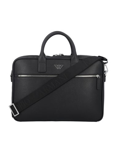 Regenerated-leather Business Bag With Eagle Pate - Emporio Armani - Modalova