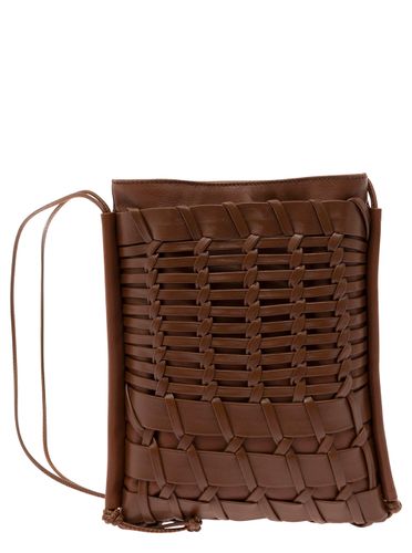 Trena Brown Flat Square Crossbody Bag In Handwoven Leather Woman - Hereu - Modalova