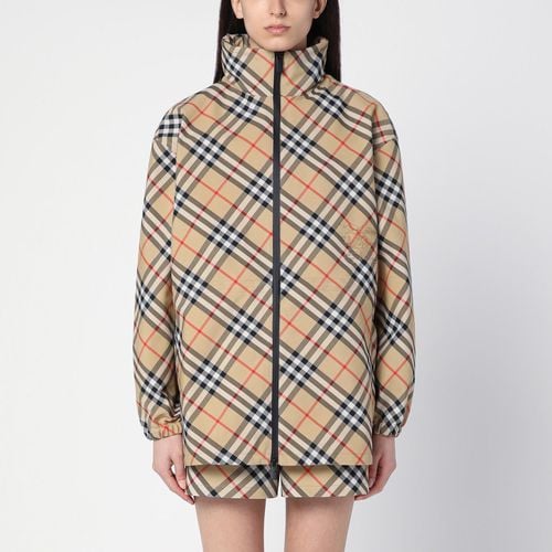 Sand-coloured Drawstring Jacket With Check Pattern - Burberry - Modalova