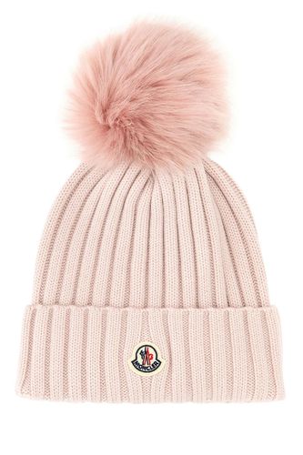 Moncler Pastel Pink Wool Beanie Hat - Moncler - Modalova