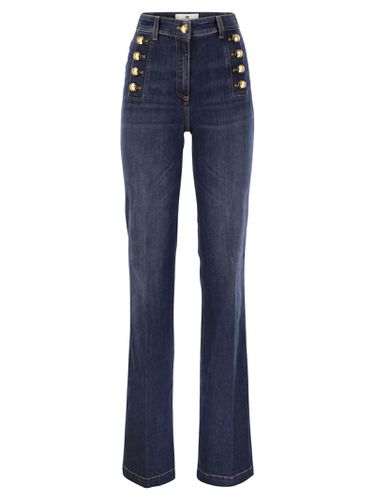 Side Button Placket Bell-bottom Stretch Jeans - Elisabetta Franchi - Modalova