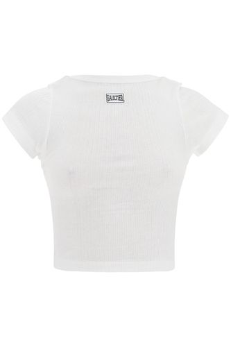 White Cotton Crop T-shirt With Gaultier Logo - Jean Paul Gaultier - Modalova