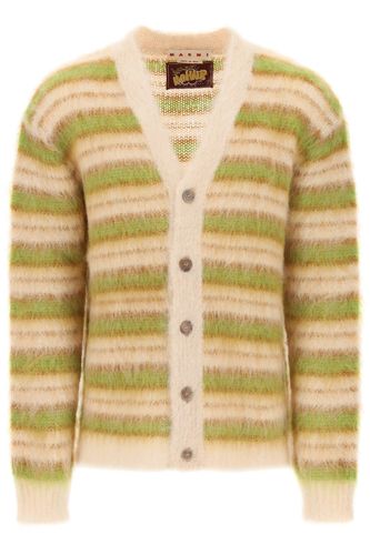 Brushed Cardigan In Striped Mohair - Marni - Modalova