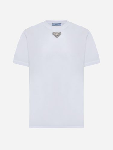 Rhinestones Plaque Cotton T-shirt - Prada - Modalova