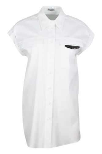 Sleeveless Shirt With Front Pockets Embellished With Shiny Jewels - Brunello Cucinelli - Modalova