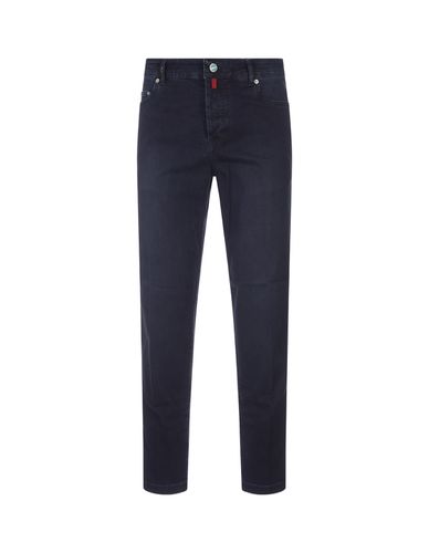 Dark Denim Tapered Jeans With Logos - Kiton - Modalova