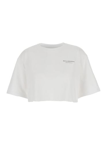 White Cropped T-shirt With Maxi Logo Printed On The Back In Cotton Woman - Philosophy di Lorenzo Serafini - Modalova