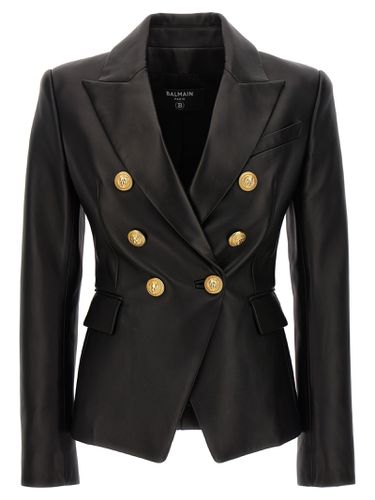 Double-breasted Leather Blazer - Balmain - Modalova