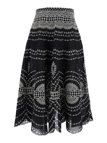 Livvy Midi Skirt With Scallop Hem And All-over Embroidery In Cotton Nad Linen Blend Woman - Charo Ruiz - Modalova