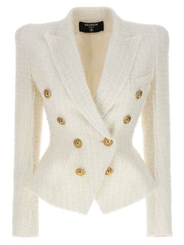 Double-breasted Tweed Blazer With Logo Buttons - Balmain - Modalova