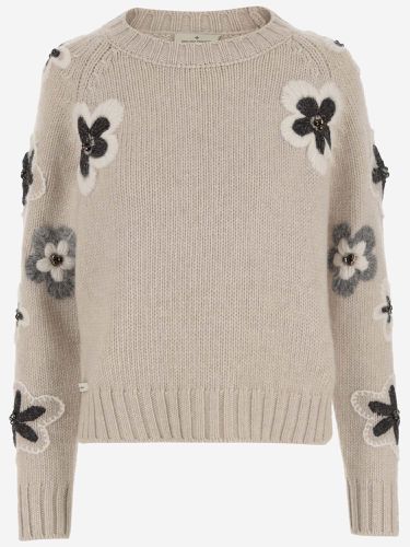 Wool Blend Sweater With Flowers - Bruno Manetti - Modalova