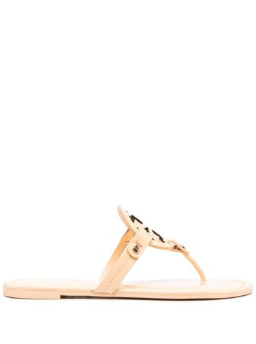 Miller Beige Thong Sandal With Tonal Logo In Leather Woman - Tory Burch - Modalova