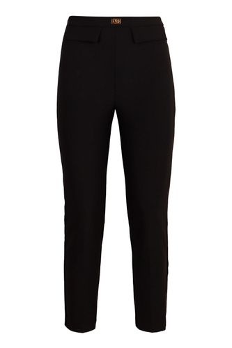 Logo Plaque Crêpe Slim Fit Trousers - Elisabetta Franchi - Modalova