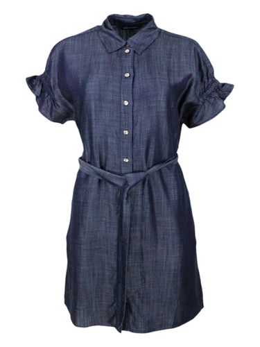Lightweight Denim Dress With Gathered Sleeves With Button Closure And Belt Supplied - Armani Collezioni - Modalova