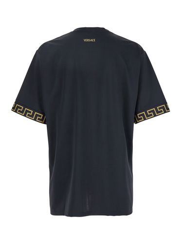 Crewneck T-shirt With Greca Pattern On The Sleeves In Tech Fabric Man - Versace - Modalova