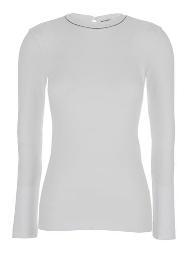 Long-sleeve Top With Monile Detail In Ribbed Stretch Cotton Woman - Brunello Cucinelli - Modalova