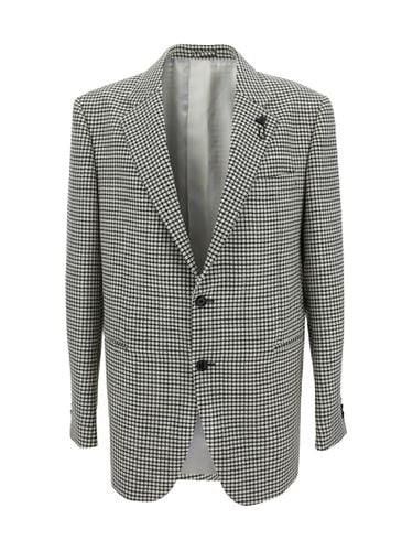 Black And White Single-breasted Jacket With Houndstooth In Wool Man - Lardini - Modalova