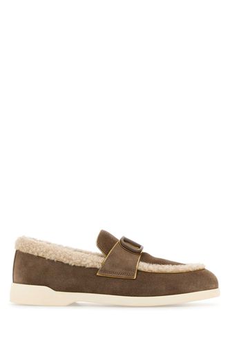 Two-tone Suede And Teddy Fabric Vlogo Loafers - Valentino Garavani - Modalova