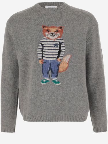 Wool Blend Sweater With Dressed Fox Pattern - Maison Kitsuné - Modalova