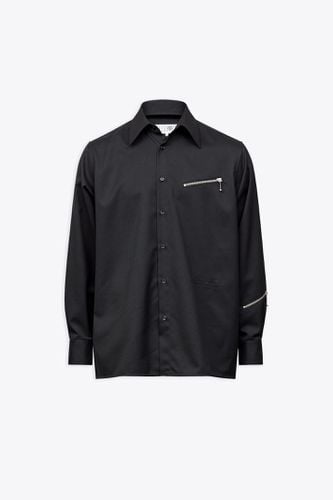 Camicia A Maniche Lunghe Black tailored wool blend shirt with zippers detail - MM6 Maison Margiela - Modalova