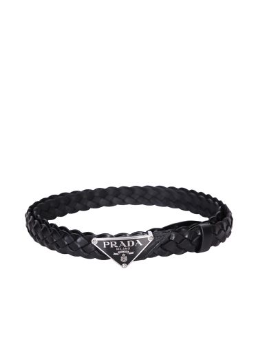 Prada Black Logo Woven Leather Belt - Prada - Modalova