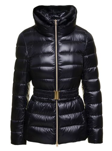 Claudia Down Jacket With Fur Trim And Belt In Nylon Woman - Herno - Modalova