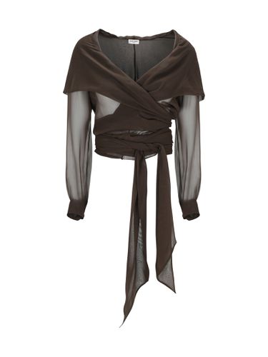 Silk Muslin Crepe Hooded Wrap Blouse - Saint Laurent - Modalova