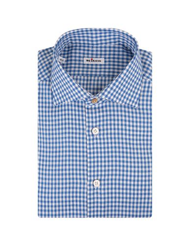 White And Checked Poplin Shirt - Kiton - Modalova