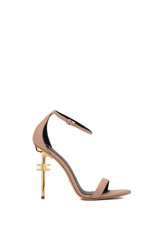 Womens Sandals In Leather And Logo Heel - Elisabetta Franchi - Modalova