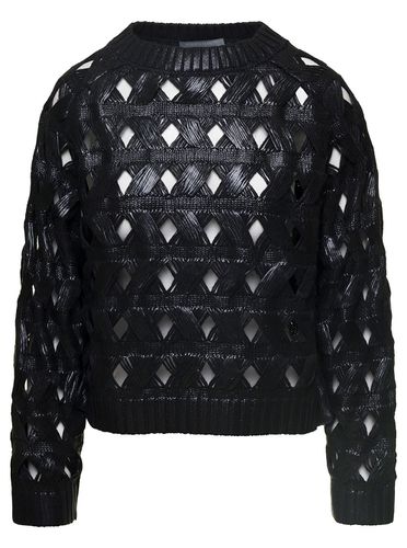 Black Crewneck Sweater With Geometric Cut-outs In Cotton Blend Woman - Alberta Ferretti - Modalova