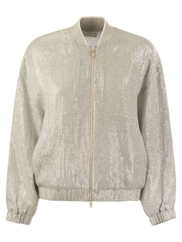 Linen Bomber Jacket With Paillettes - Brunello Cucinelli - Modalova