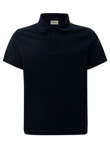 Blue Polo Shirt With Embroidered Logo In Cotton Man - Saint Laurent - Modalova