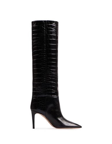 Charcoal Leather Stiletto Boots With Crocodile Print - Paris Texas - Modalova