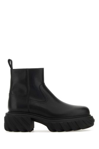 Black Leather Tractor Motor Ankle Boots - Off-White - Modalova