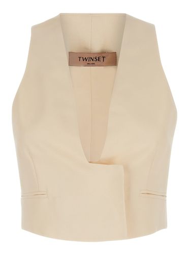 Crop Vest With Concealed Closure In Linen Blend Woman - TwinSet - Modalova
